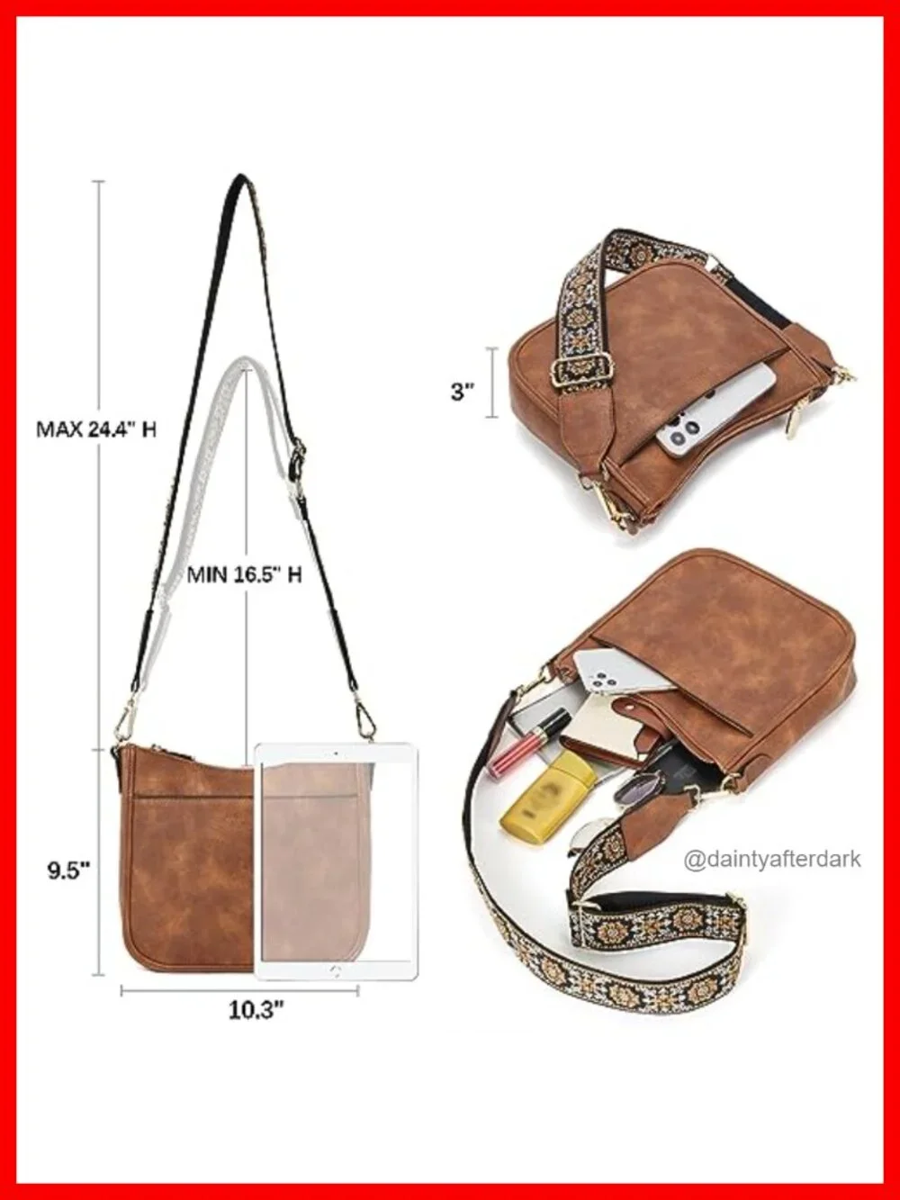 Vegan Leather Crossbody Bag with Wide Strap Hobo Purse